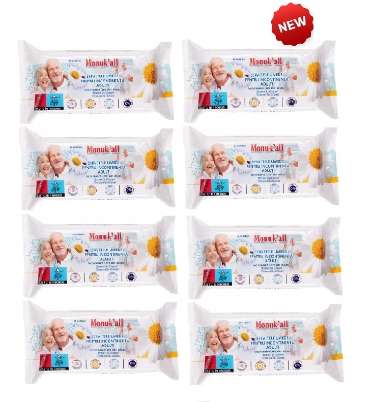 Pachet promo 8 X Servetele umede incontinenta Monuk'all Musetel 64 buc